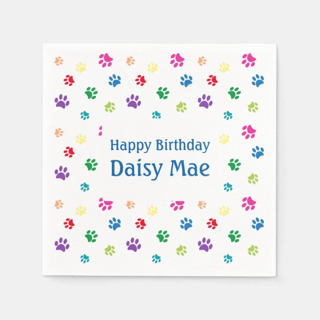 Guardanapo De Papel Rainbow Painted Paw Prints Pet Birthday (Frente)