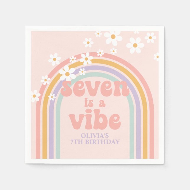 Guardanapo De Papel Rainbow Pastel Seven é um Vibe de 7º aniversário (Frente)