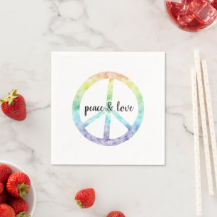 Guardanapo De Papel Rainbow Peace Sign com coração personalizado