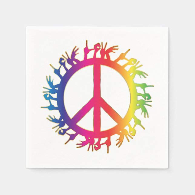 Guardanapo De Papel Rainbow Peace Sign Napkins 60 hippie party (Frente)