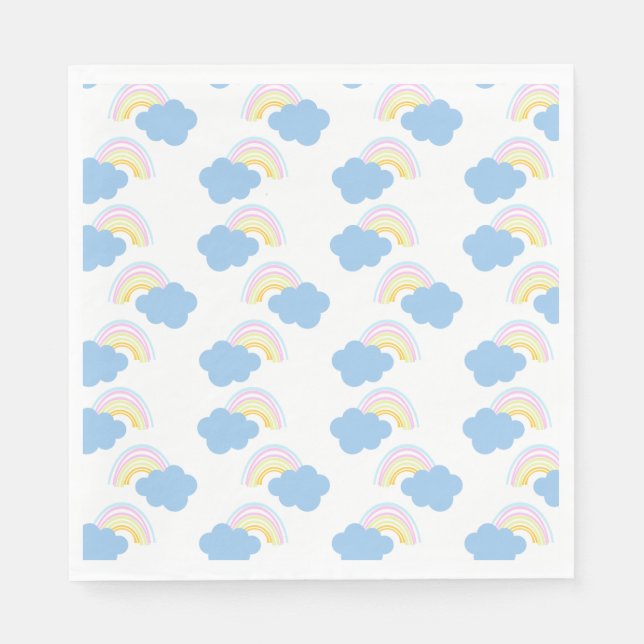 Guardanapo De Papel Rainbow Summer Clouds Pastel Scribble Doodle (Frente)