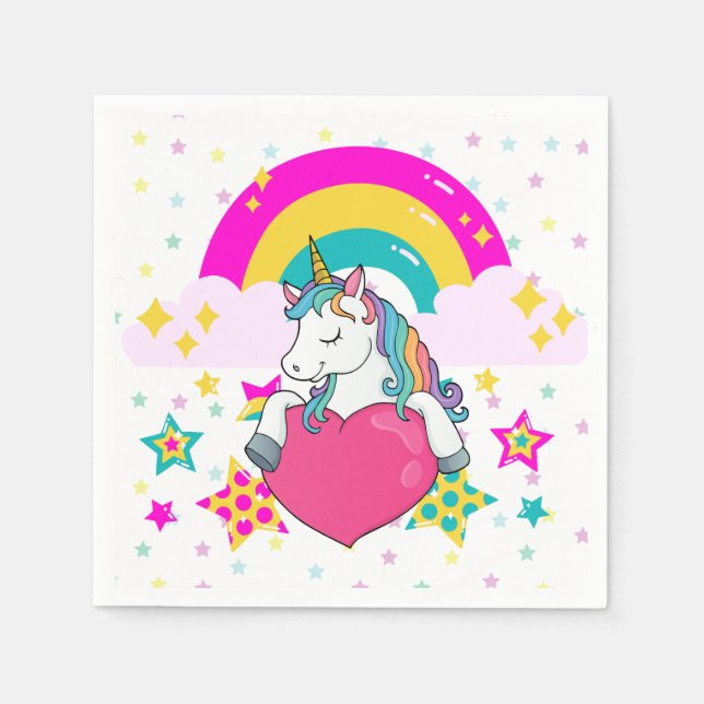 Guardanapo De Papel Rainbow Unicorn com estrelas (Frente)