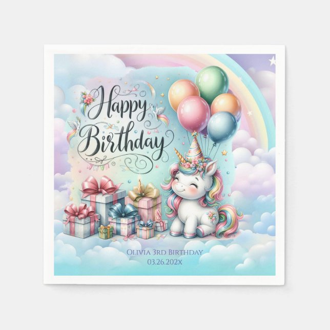 Guardanapo De Papel Rainbow Unicorn Magic Moment Girl Birthday (Frente)