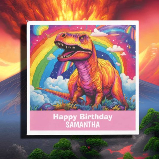 Guardanapo De Papel Rainbow Wild Um aniversário T Rex Pink (Criador carregado)