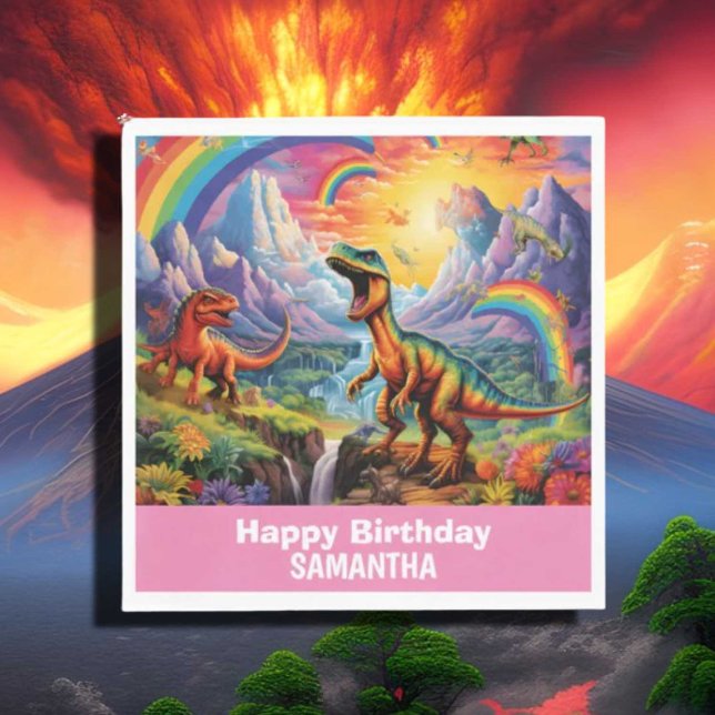 Guardanapo De Papel Rainbow Wild Um dinossauro tema de aniversário Ros (Criador carregado)