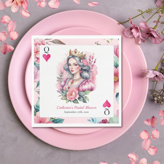 Guardanapo De Papel Rainha de Copas Carta de Baralho Chuveiro de Noiva (Flat lay whimsical tea party bridal shower queen of hearts blush pink feminine Napkin)
