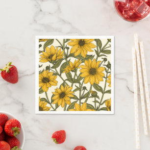 Guardanapo De Papel Raízes de sol, girassol selvagem em branco
