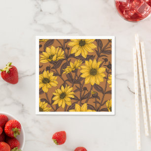 Guardanapo De Papel Raízes solares, girassol selvagem, amarelo e casta