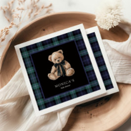 Guardanapo De Papel Ralph Teddy Bear Navy Green Plaid Baby Shower