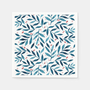 Guardanapo De Papel Ramais bonito de aquarelas - turquesa e vermelho