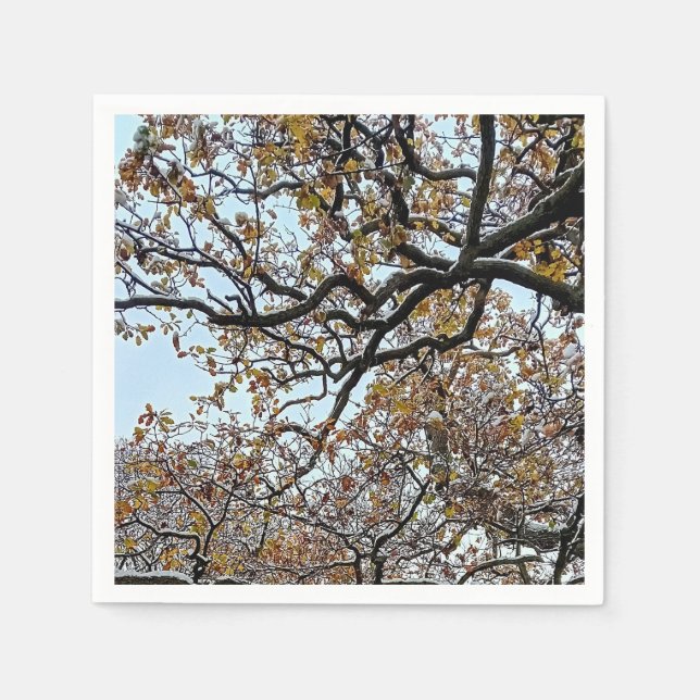 Guardanapo De Papel Ramais, com folhas de laranja e neve (Frente)