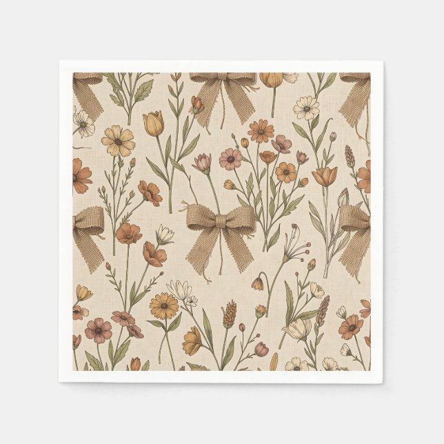 Guardanapo De Papel Ramalhete de Flores Silvestres Rústicas com Laços  (Frente)