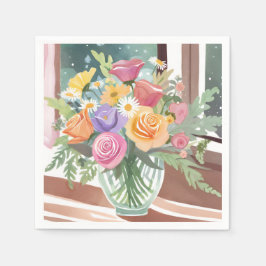 Guardanapo De Papel Ramalhete Floral de Primavera | Aquarela de Vaso d