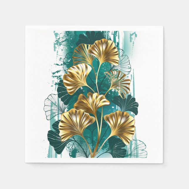 Guardanapo De Papel Ramificação com Ouro deixa Ginko Biloba (Frente)