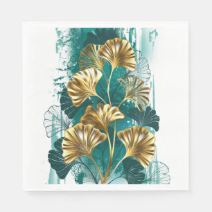 Guardanapo De Papel Ramo com folhas douradas Ginko Biloba