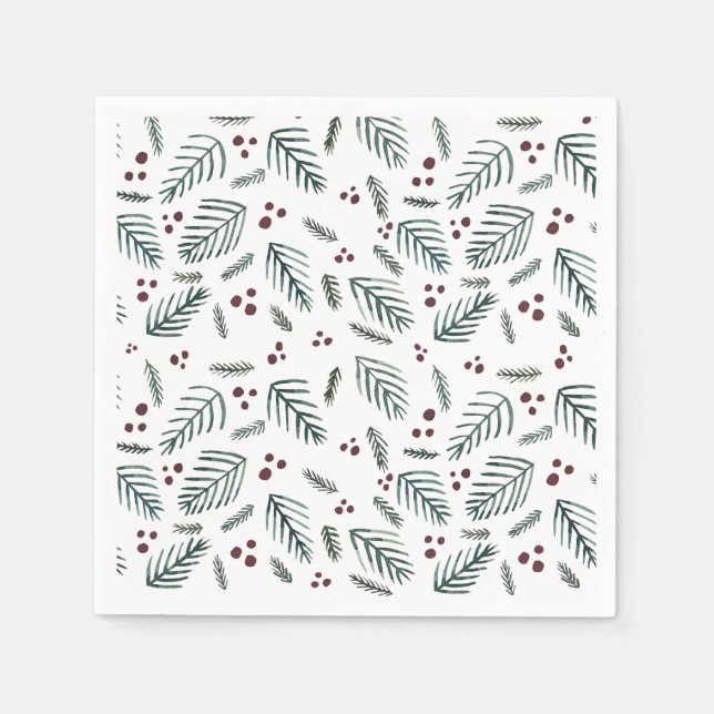 Guardanapo De Papel Ramos e bagas das árvores de Natal - chalé (Frente)