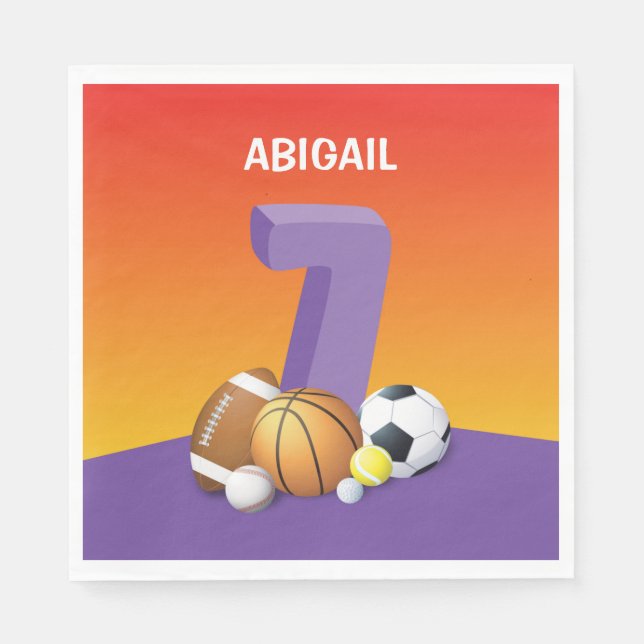 Guardanapo De Papel Rapariga 7 Birthday Sports Balls (Frente)