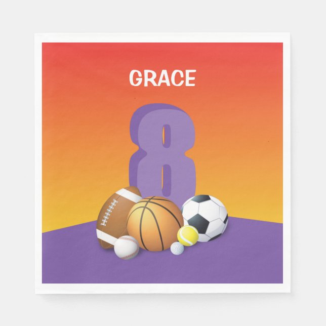 Guardanapo De Papel Rapariga 8º Aniversário do Esporte Balls (Frente)
