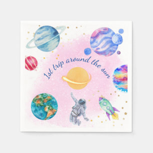 Guardanapo De Papel Rapariga Astronauta Dourada, Planeta de Nave Rosa