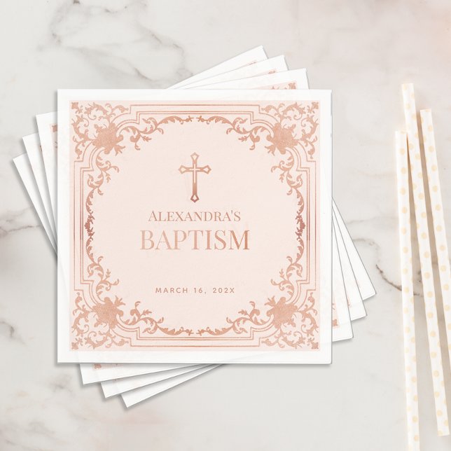 Guardanapo De Papel Rapariga Baptism Rosa Blush Elegante Cor-de-Rosa,  (Criador carregado)