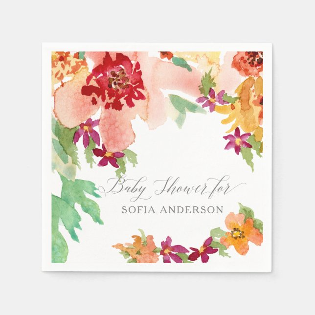 Guardanapo De Papel Rapariga Chá de fraldas Moderna Aquarela Arte de o (Frente)