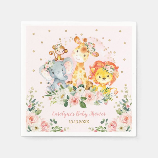 Guardanapo De Papel Rapariga Chá de fraldas Selvagem Animais Selvagens (Frente)