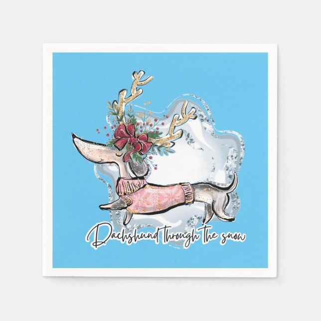 Guardanapo De Papel Rapariga Dachshund Através Da Neve (Frente)