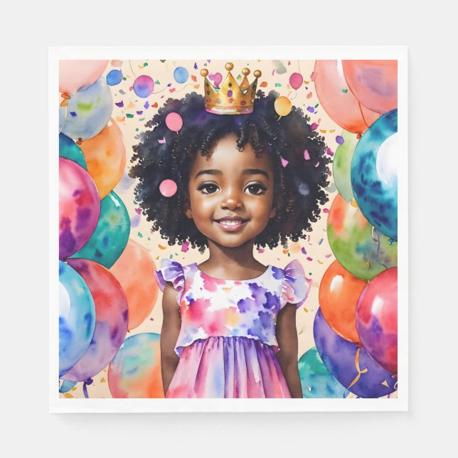 Guardanapo De Papel Rapariga De Aniversário Com Arte Da Princesa De Pe (Frente)