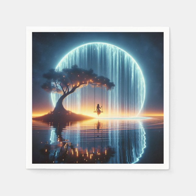 Guardanapo De Papel Rapariga De Aniversário Em Bala De Lua (Frente)