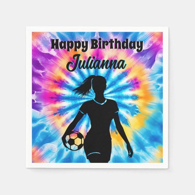 Guardanapo De Papel Rapariga de Futebol Personalizada Tie Dye Rainbow  (Frente)