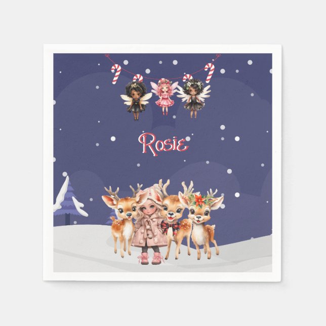 Guardanapo De Papel Rapariga de Natal Reindeer Candy Candy Fairies (Frente)