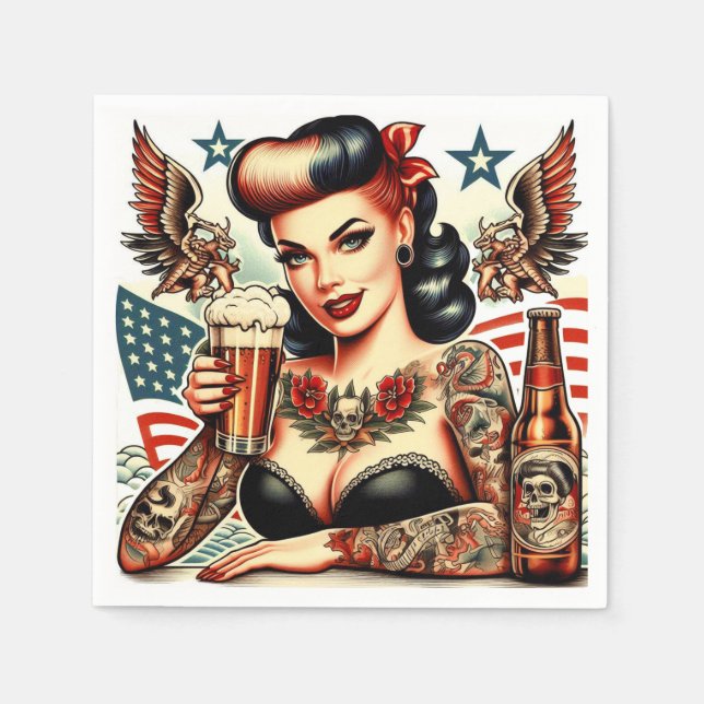 Guardanapo De Papel Rapariga de Tatuagem na Escola Antiga (Frente)