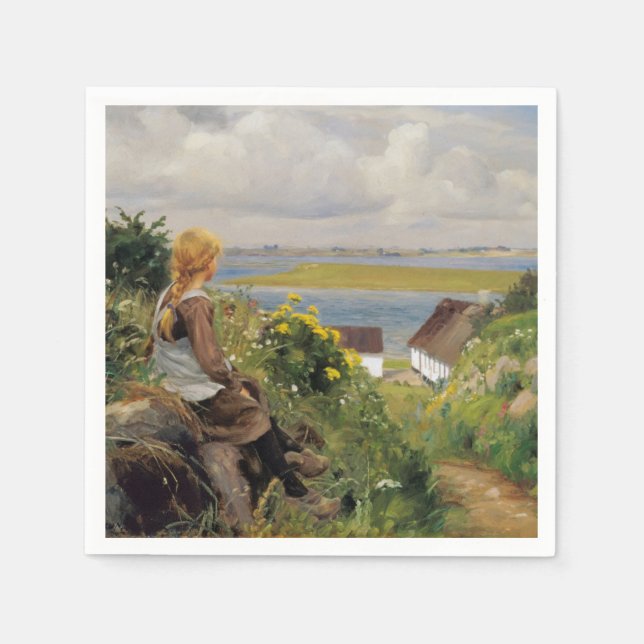 Guardanapo De Papel Rapariga perdida em pensamento (por H.A. Brendekil (Frente)