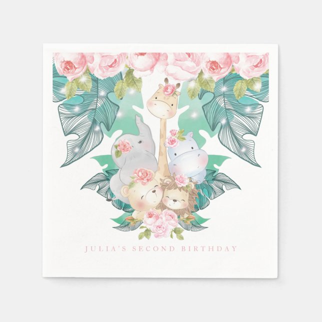 Guardanapo De Papel Rapariga Personalizada Animais da Selva de Anivers (Frente)