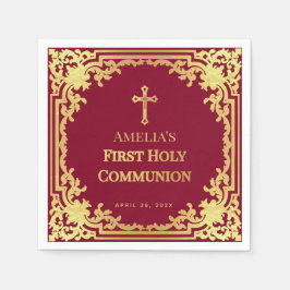 Guardanapo De Papel Rapariga Primeira Comunhão Burgundy Faux Dourada V