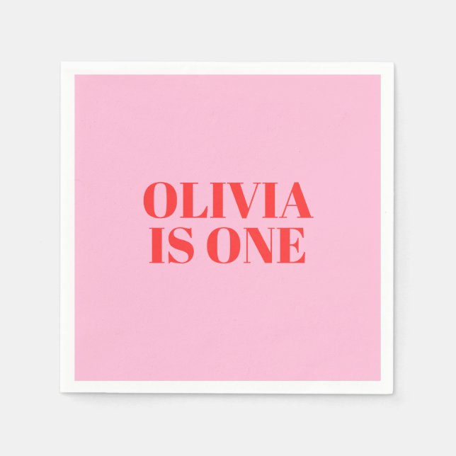 Guardanapo De Papel Rapariga Primeiro Aniversário Rosa e Vermelho Mode (Frente)