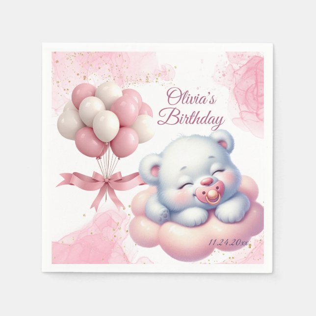 Guardanapo De Papel Rapariga Rosa Rainbow Star Aniversário (Frente)