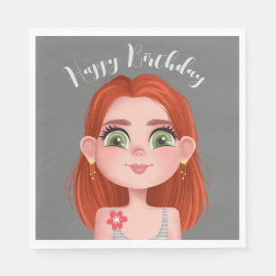 Guardanapo De Papel Rapariga Ruiva De Cartoon Para O Aniversário