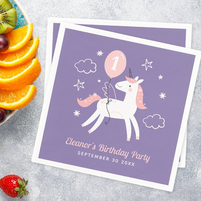 Guardanapo De Papel Raparigas Rosa e Púrpura Unicórnio Aniversário (Criador carregado)