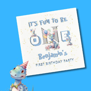 Guardanapo De Papel Rapaz Primeiro Brincadeiro Um Dinossauro