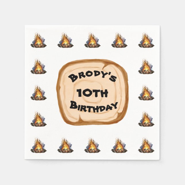 Guardanapo De Papel Rapazes acampando Aventura Burgão de Aniversário (Frente)