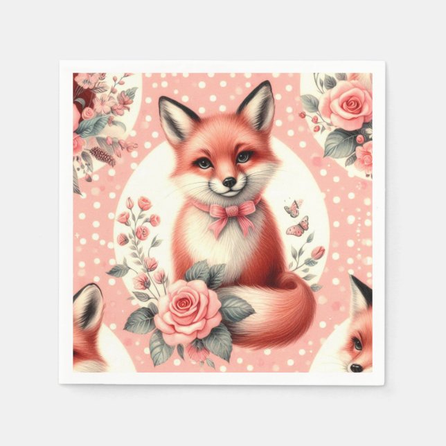 Guardanapo De Papel Raposa-Bebê-Floral (Frente)