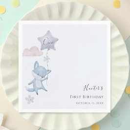 Guardanapo De Papel Raposa Fofa Voando Balão Menino Primeiro Aniversár