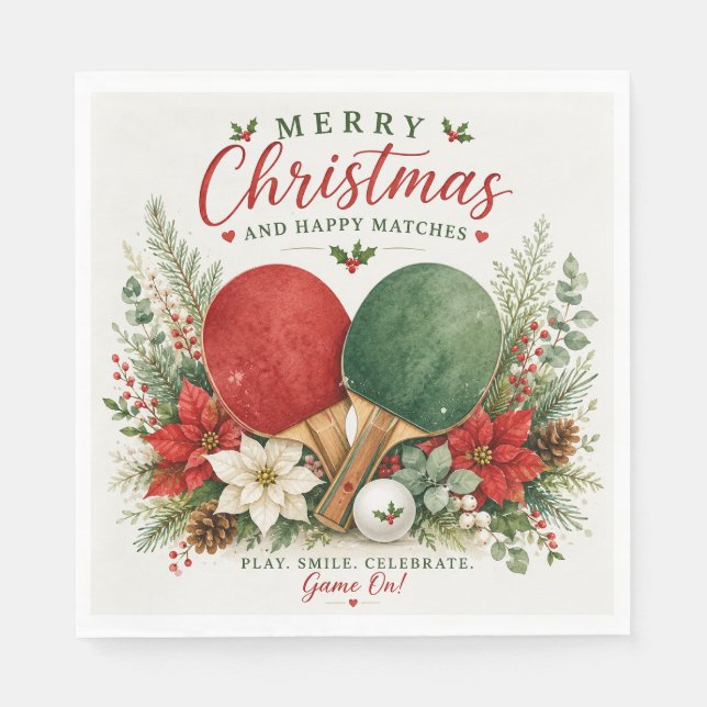 Guardanapo De Papel Raquete de Ping Pong e bola com tema de Natal (Frente)