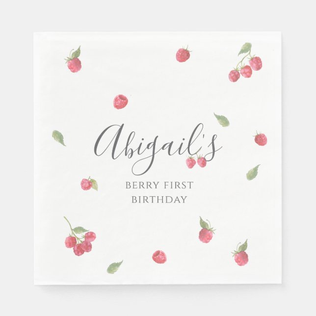 Guardanapo De Papel Raspberry Sweet Berry Primeira Festa de aniversári (Frente)
