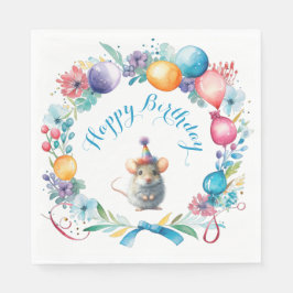 Guardanapo De Papel Rato bonito Vestindo um chapéu de festa