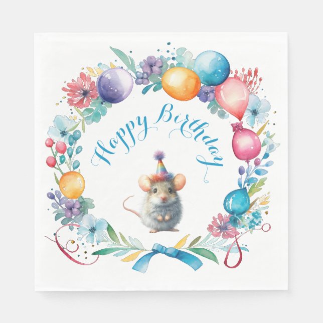 Guardanapo De Papel Rato bonito Vestindo um chapéu de festa (Frente)