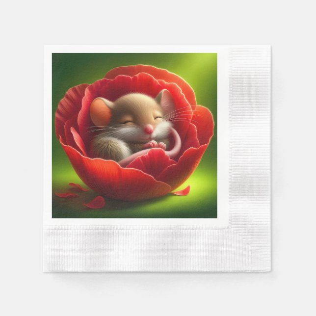 Guardanapo De Papel Rato Muito Bonito Dormindo (Frente)