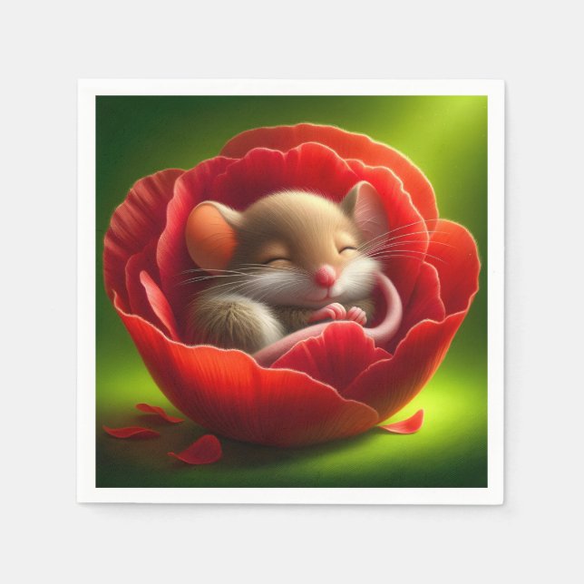 Guardanapo De Papel Rato Muito Bonito Dormindo (Frente)