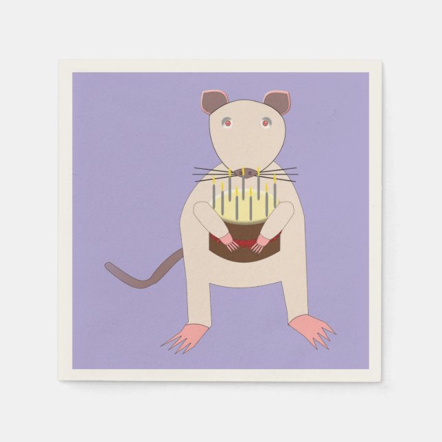 Guardanapo De Papel Rato Siamês com Bolo de Aniversário (Frente)